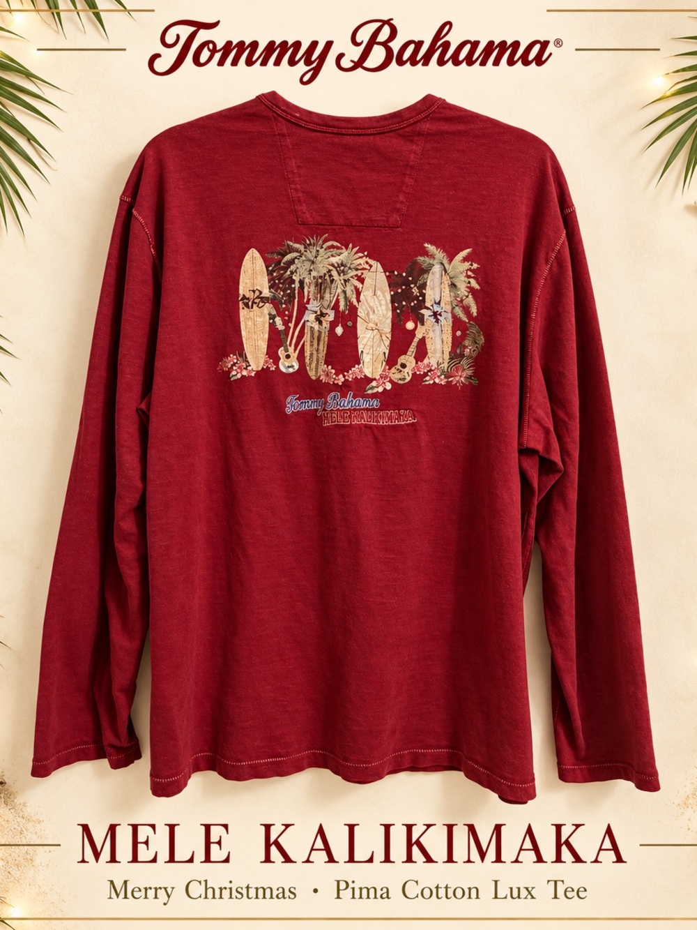 Tommy Bahama Mele Kalikimaka Lux Tee XL Embroidered Tropical Christmas